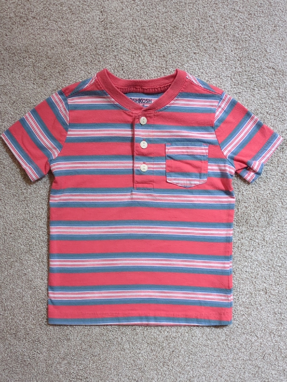 OshKosh B'gosh Coral & Blue Striped Henley Tee